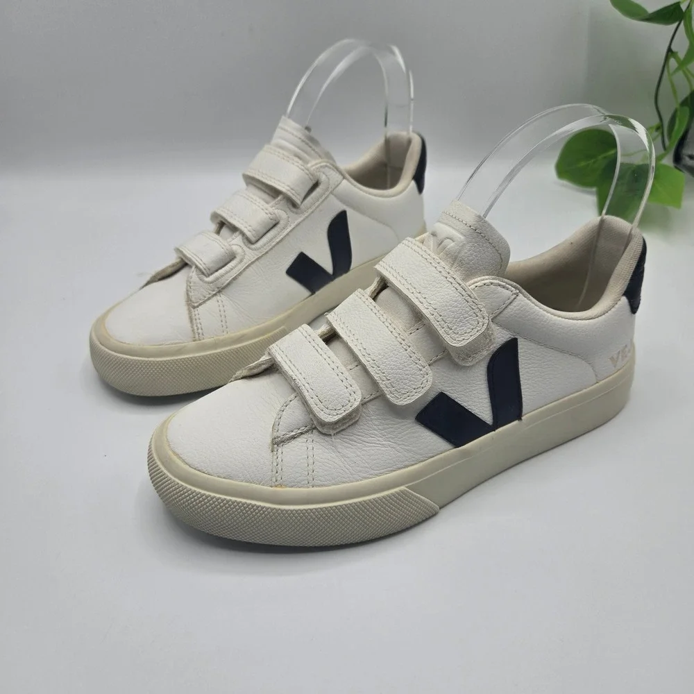 Veja Recife Sneakers White Navy Leather Triple Strap WMS US 5 EUR 36